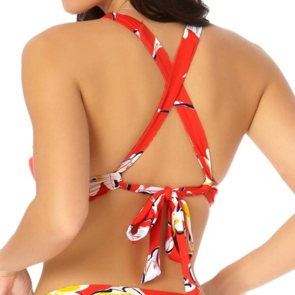 Catalina Bikini Set Red Floral Tie Back Top High Waisted Bottom Swim Small NEW - Picture 7 of 12